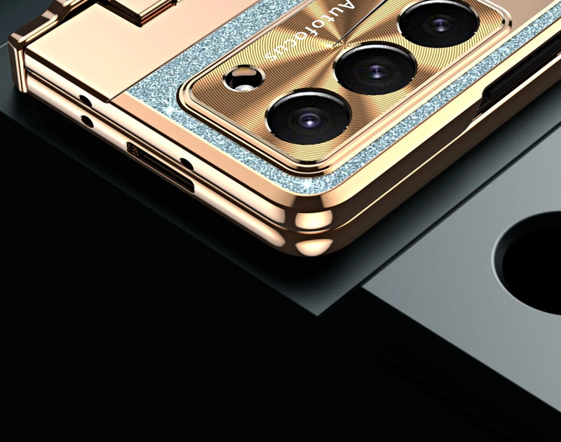 RENGZ Plating Leather Stand Hinge Protection Case Samsung Galaxy Fold 5 3 With Screen Protector Cover For Z Fold5_voghion.com