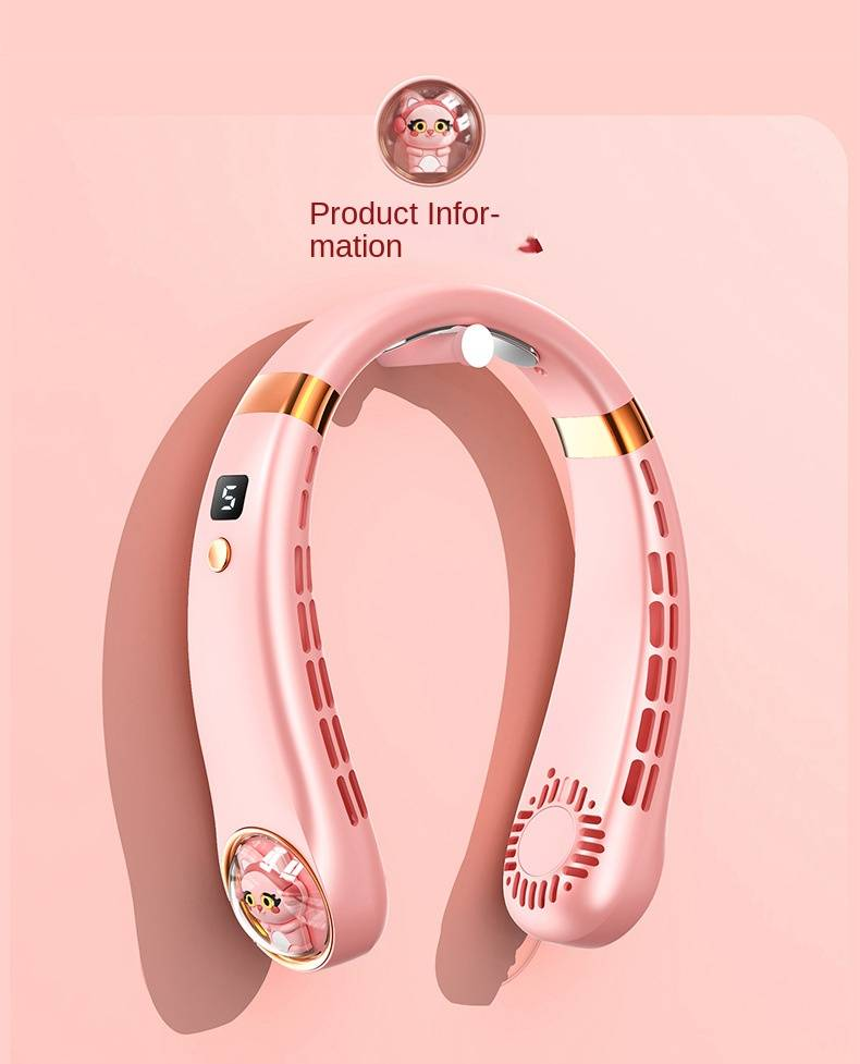 Ventilatore da collo Cat Capsule portatile senza pale, flusso d'aria a 360°, super silenzioso, 5 velocità, 2000 mAh, collo spray, volume d'aria di raffreddamento ricaricabile_voghion.com