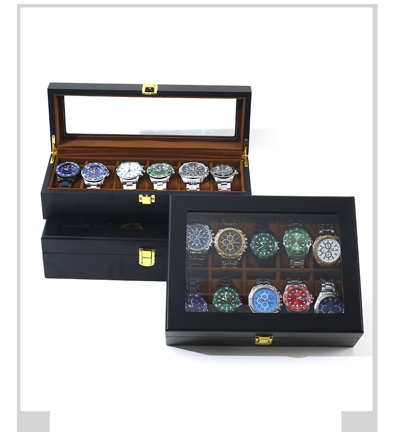 Watch Storage Box Paint Box 6-bit 10-bit 12-bit Paint Jewelry Gift Box Black Wooden Watch Storage Box_voghion.com