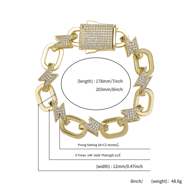 Collana con ciondolo a forma di fulmine in zirconio pieno Hip Hop, stesso stile, set di orecchini abbinati, tendenza della personalità_voghion.com