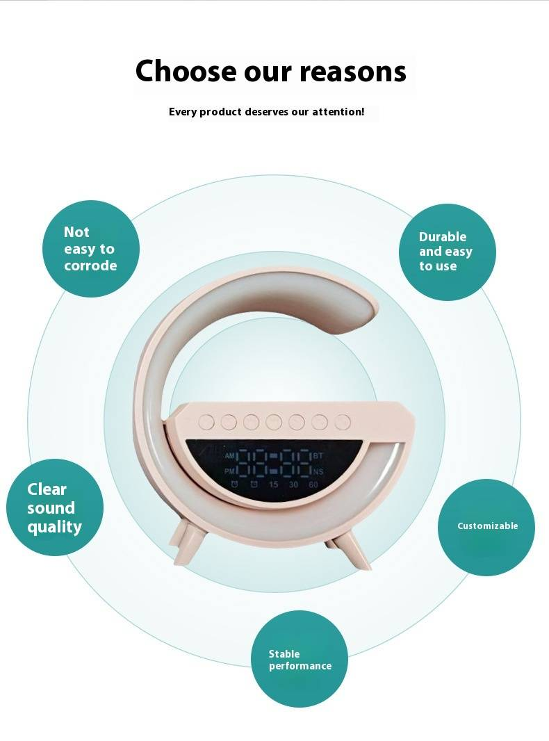 BT3401 / BT3401 Mini Bluetooth Speaker With Wireless Charging, Alarm Clock & Ambient Light (Multi-Function Desktop Speaker For Home/Office)_voghion.com