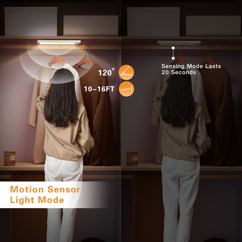 8.07Inch Motion Sensor Closet Light, 35LED 3Colors(Cool/Nature/White) Wireless Rechargeable Under Cabinet Light (Set Of 1)_voghion.com