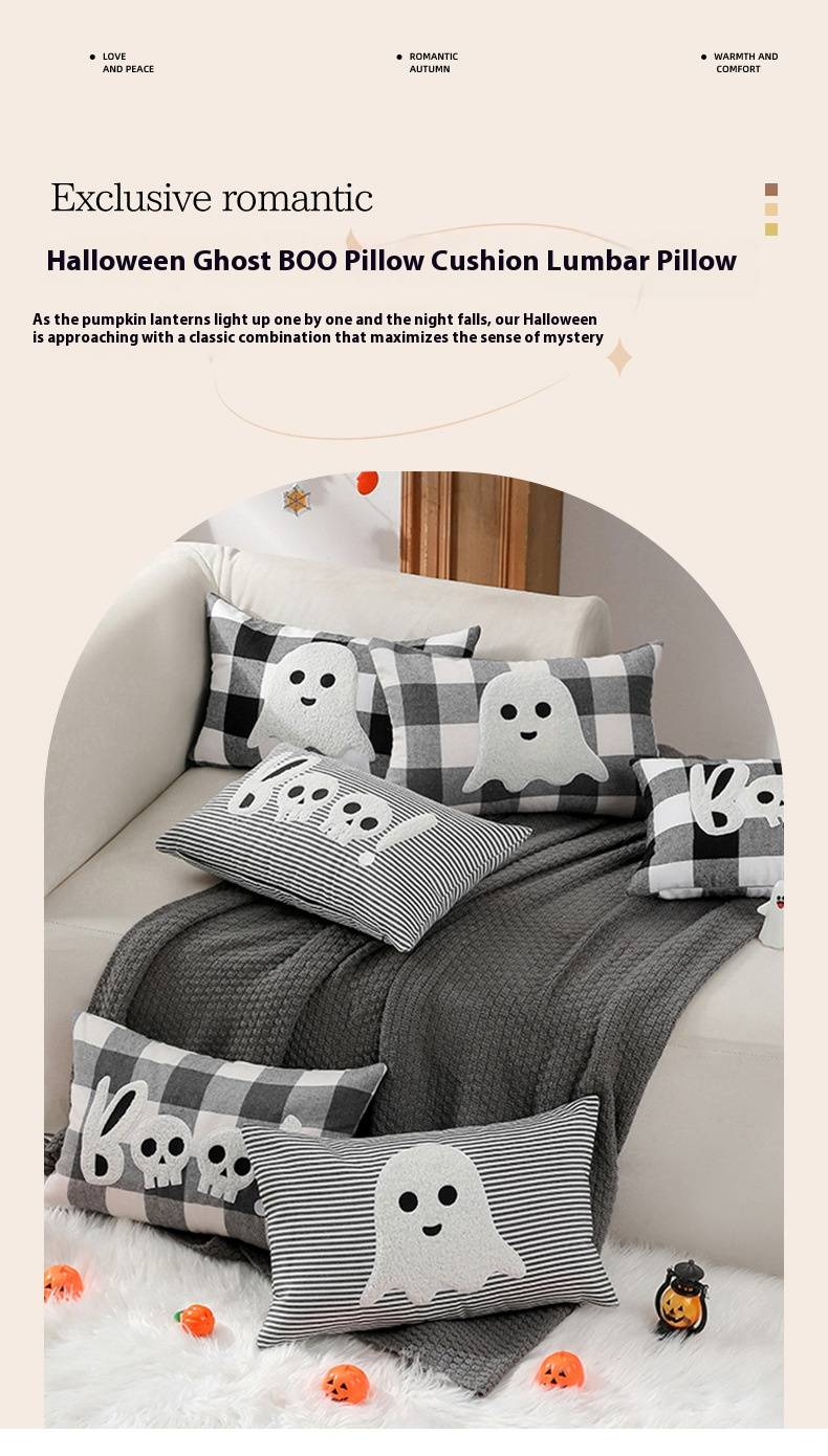 Federa per cuscino di Halloween - 30x50 cm in cotone con motivo fantasma e spettrale, stile minimalista moderno, perfetta per soggiorno, divano e letto._voghion.com