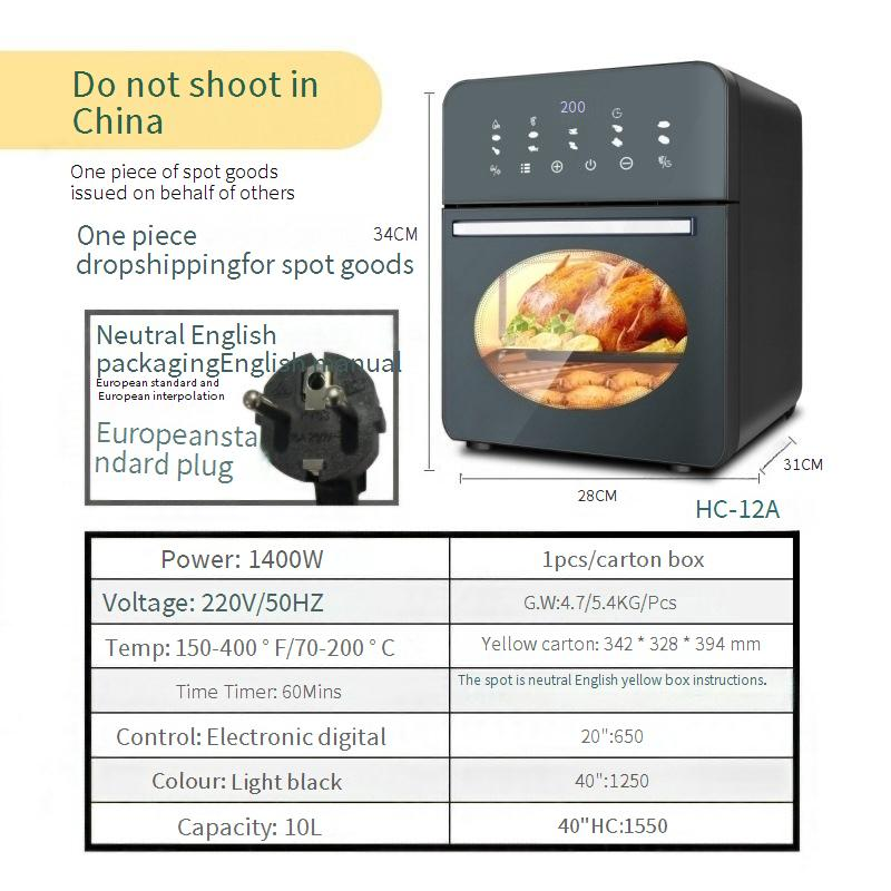 10L Large Capacity Air Fryer Oven With Touchscreen, Non-Stick Basket, Visual Window, Healthy Cooking, For Family Use_voghion.com