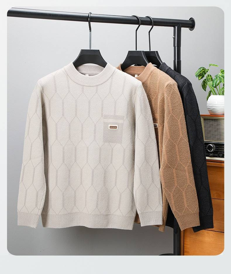 Pull épais à col roulé pour homme – Couche de base thermique en tricot extensible, coupe ajustée, pour l'hiver (beige, camel, noir)_voghion.com
