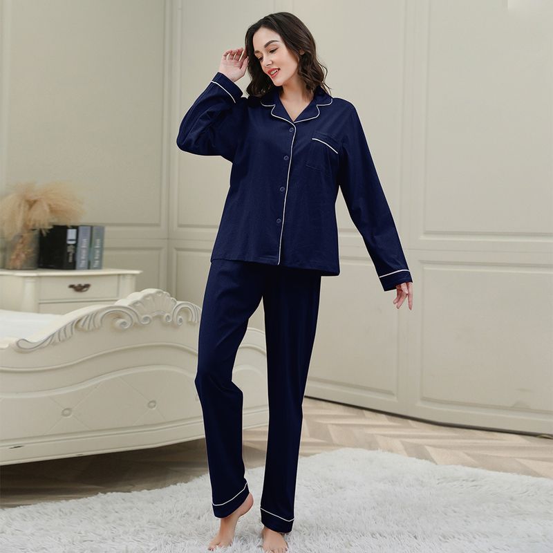 Pyjama en coton pour femme, automne et hiver, manches longues, col rabattu, cardigan, vêtements d'intérieur, ensemble deux pièces_voghion.com