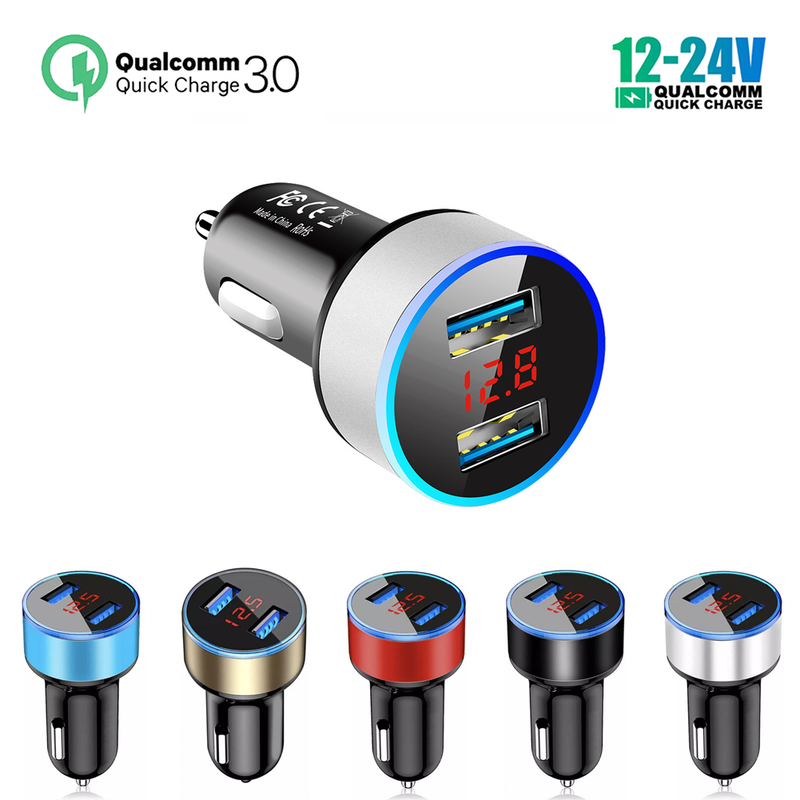 Dual USB Car 3.1A QZ.0 LED Digital Fast Charging Charger Auto Cigarette Lighter Adapter 12V 24V For IPhone Xiaomi_voghion.com