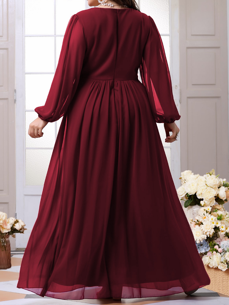 Damenbekleidung Neues Langarm-Applikationskleid mit großem Schwung, elegantes Ballkleid, Partykleid_voghion.com