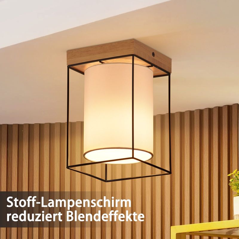 Glitzerlife Deckenleuchte Flur Deckenlampe Holz - 1 Flammig E14 Vintage Flurlampe Mit Stoff-Lampenschirm Küchenlampe Industrial Retro Schlafzimmerlampe_voghion.com