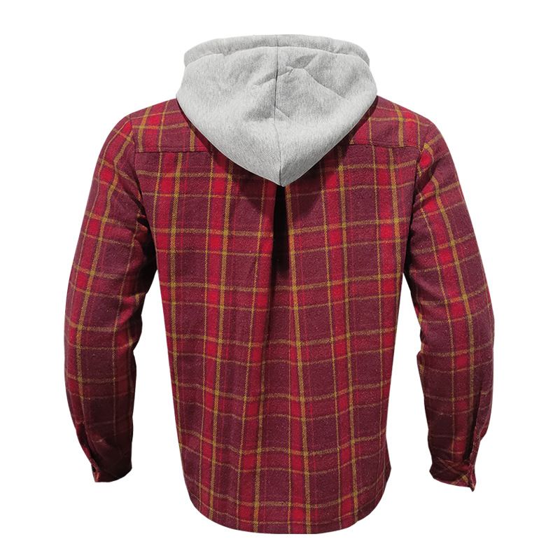 Camicia casual alla moda da uomo in stile americano, autunno inverno, con cappuccio, in flanella jacquard a quadri_voghion.com