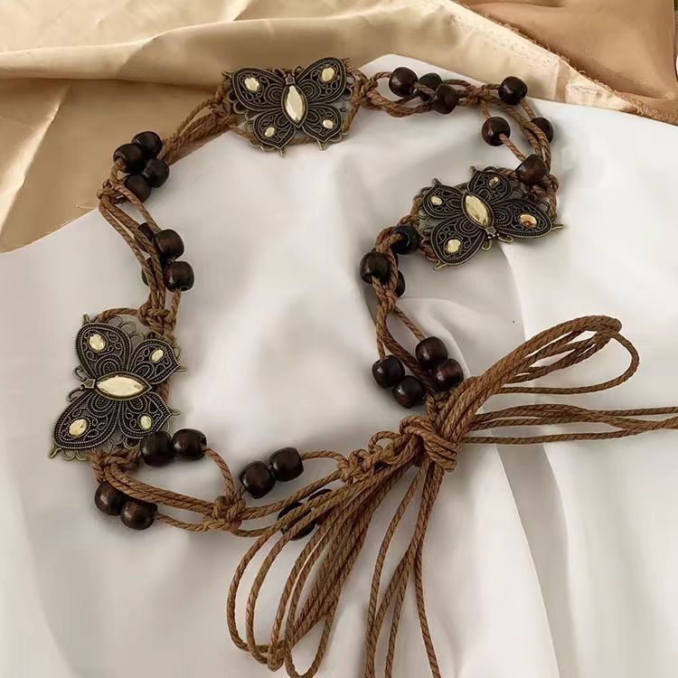 Ethnic Style Handmade Woven Belt Women's Dress Butterfly Waist Chain Versatile Personality Bohemian Y2k_voghion.com