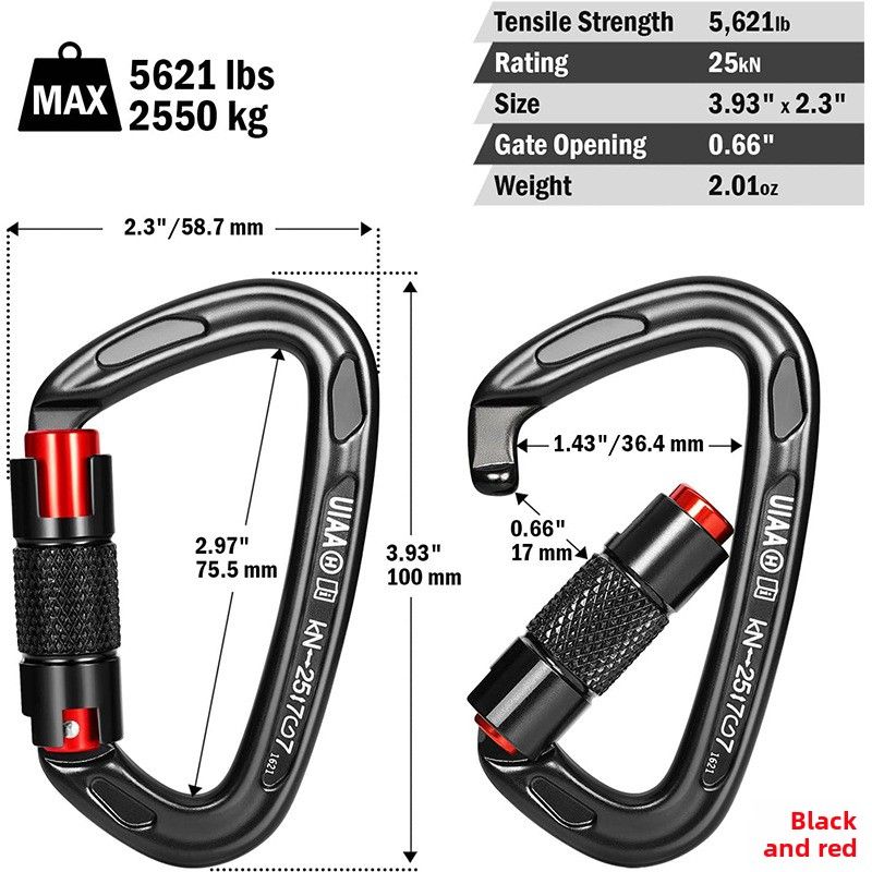 25KN Aviation Aluminum Alloy D-Shaped Carabiner Outdoor Clip Rock Climbing Quickdraw Hand D-Type Automatic Main Lock_voghion.com