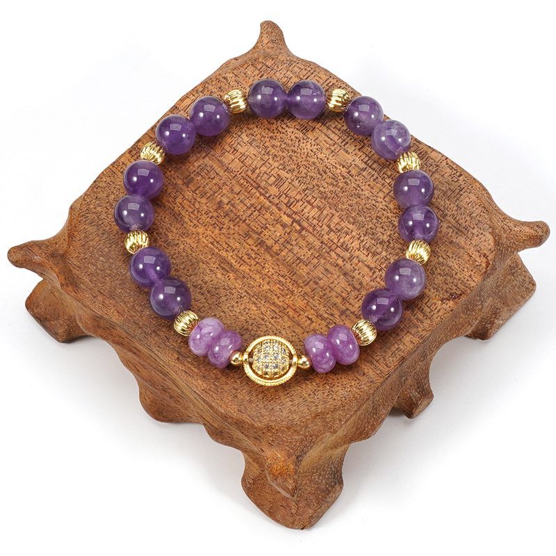 Braccialetto in pietra naturale con perline rotonde in cristallo viola da 8 cm, con etichetta a farfalla, set di personalità semplice_voghion.com