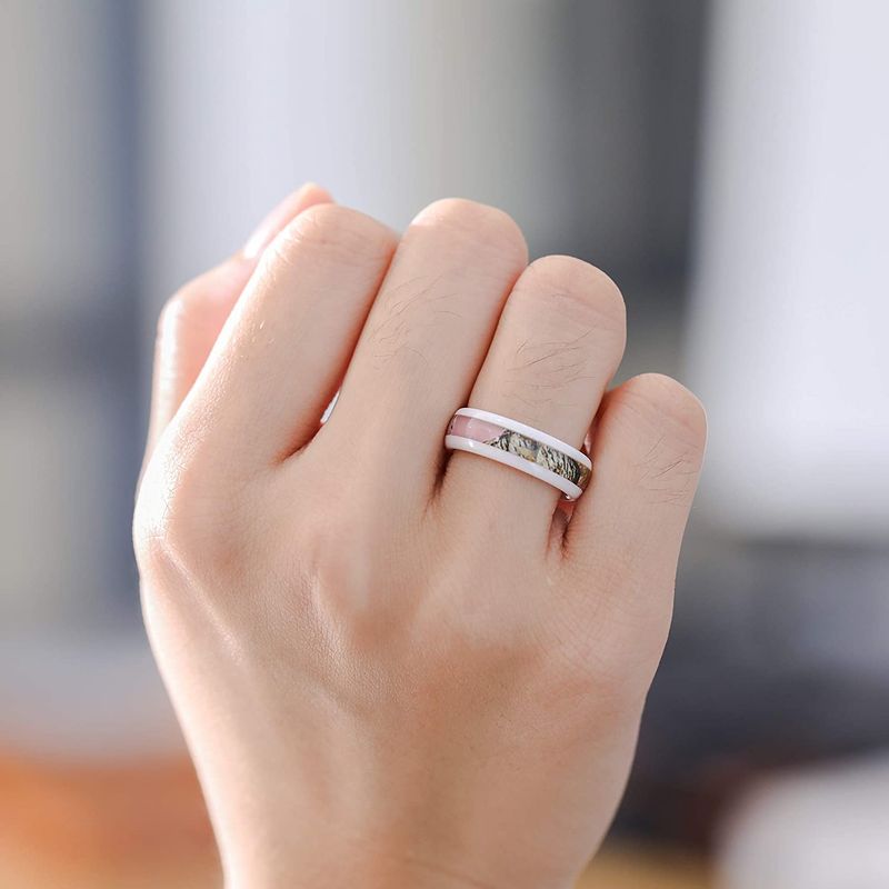 2025 New Arrivals Kolmnsta Ceramic In Black and White, with Color Painting Polished Beveled Edge Plating Wedding Ring for Couples_voghion.com