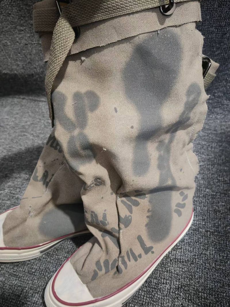 Damenschuhe Stiefel Damen Retro Flache Graffiti Wadenhohe Stiefel Sexy Große Mode Pile Stiefel_voghion.com