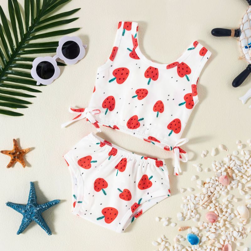 Mutter & Kinder Mädchen-Bikini-Bademodeset mit Blumen-Erdbeer-Motiv – Zweiteilige Kleinkind-Badeanzüge aus weicher Baumwolle für Babys und Kinder (80–120 cm)_voghion.com
