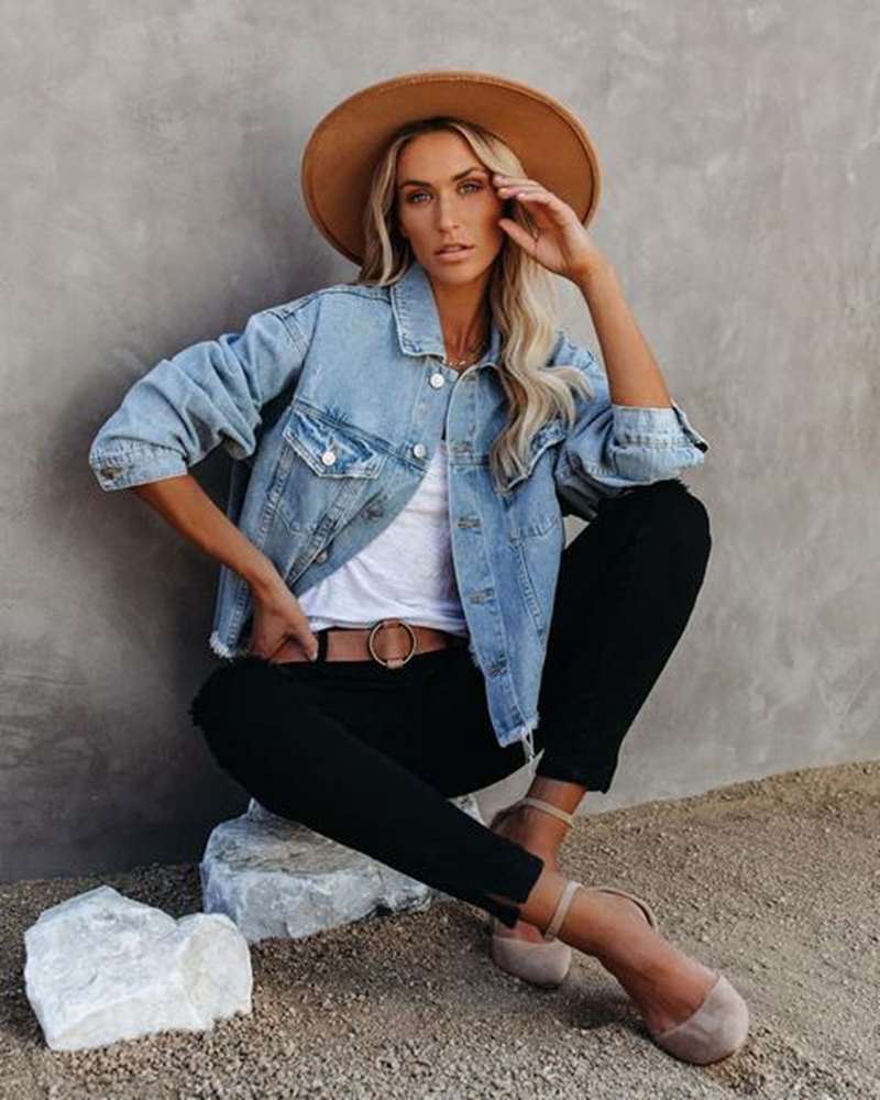 2021 Vår Höst Lös Street Hipster Dam Jeansjacka Burrs Långärmad Kort jeansjacka För Dam Jeans Plus Size_voghion.com