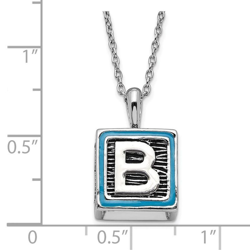 Sentimental Expressions Polished & Antiqued Blue Enameled & CZ Family Building Blocks Necklace_voghion.com