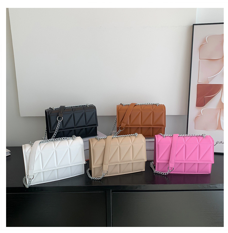 Stylish Mini Square Crossbody Bag For Women - Trendy PU Shoulder Purse With Chain Strap, Geometric Pattern (White/Black/Rose/Khaki/Brown)_voghion.com