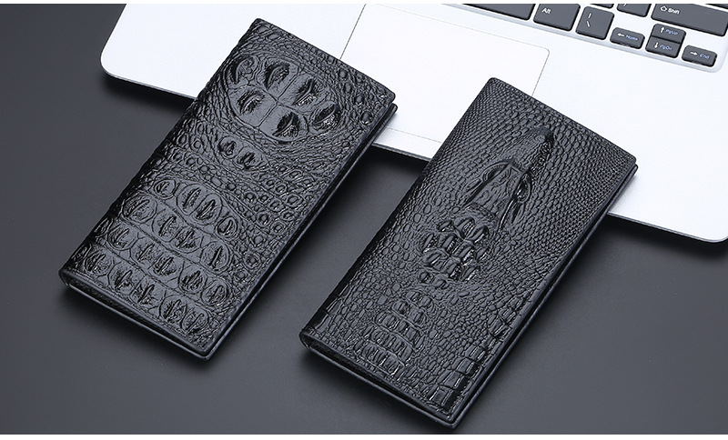 Men's Long Wallet, Personalized Design Crocodile Head Multi-card Slot Zipper Business Wallet_voghion.com