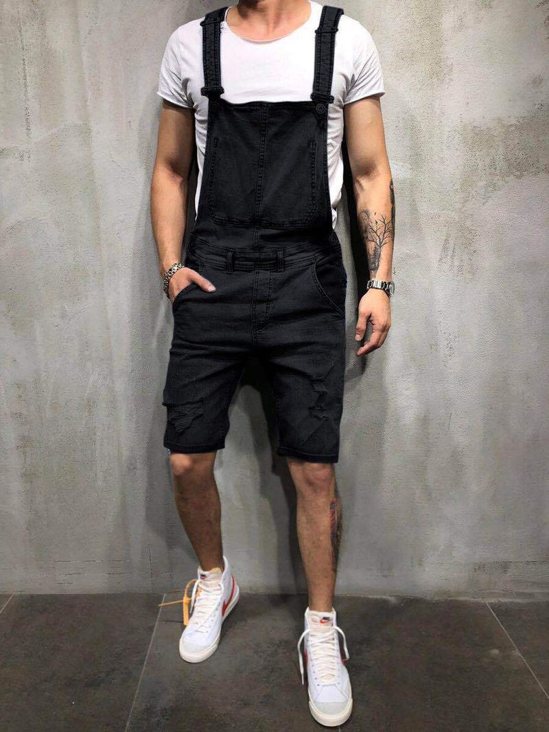 Short en jean déchiré à lacets pour hommes_voghion.com