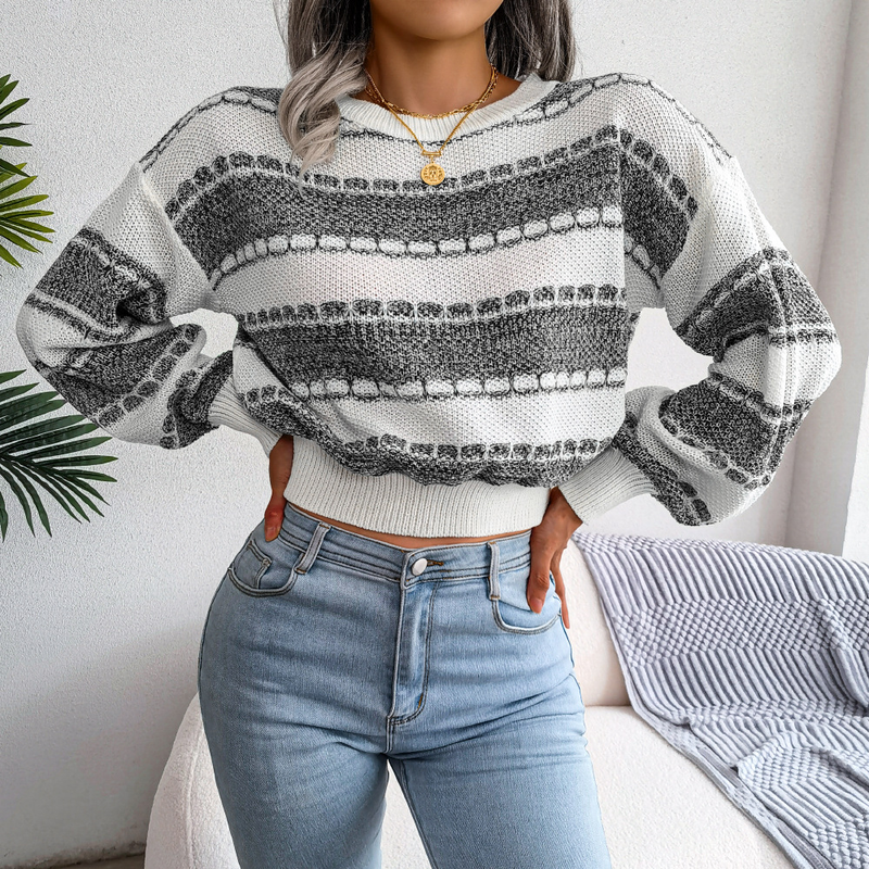 Ins Style 2025 Herbst Winter Mode Color-Block Langarm Strickpullover Damenbekleidung_voghion.com