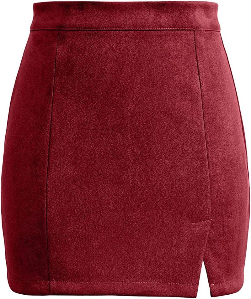 2024 Women's Suede Wrapped Hip Short With High Waist Zipper, Autumn And Winter Sexy A-line Solid Color Skirt_voghion.com