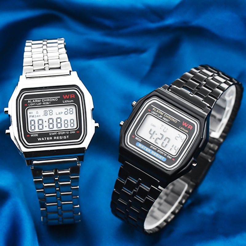 Stalen band horloge Dameshorloge Heren zakelijk horloge Multifunctioneel Led digitaal sporthorloge Elektronische klok_voghion.com