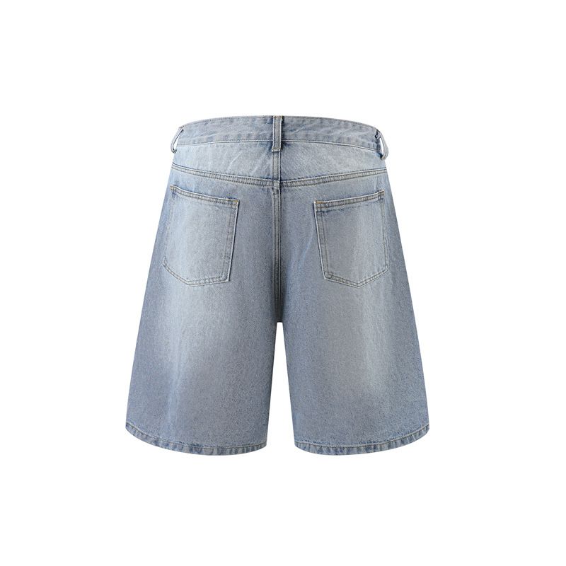 Herrenbekleidung Washed Old Denim Kurzarmjacke Weite Beinhose Anzug Herren Loose Summer Ins Denim Anzug_voghion.com