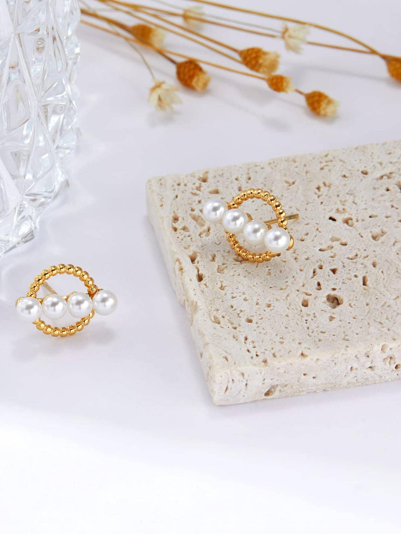 Elegante en koude stijl kleine gouden kralen parel OT gesp oorknopjes_voghion.com