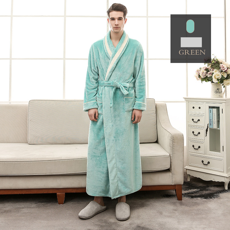 Neues verdicktes und langes Nerz-Samt-Nachthemd für Paare im Herbst und Winter für Männer und Frauen mit Spleißen von farbigem Flanell-Bademantel_voghion.com