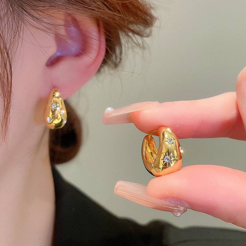 Pendientes de nueva tendencia con diseño de nicho simple, pendientes circulares de estrella, pendientes de metal retro de alta gama franceses._voghion.com