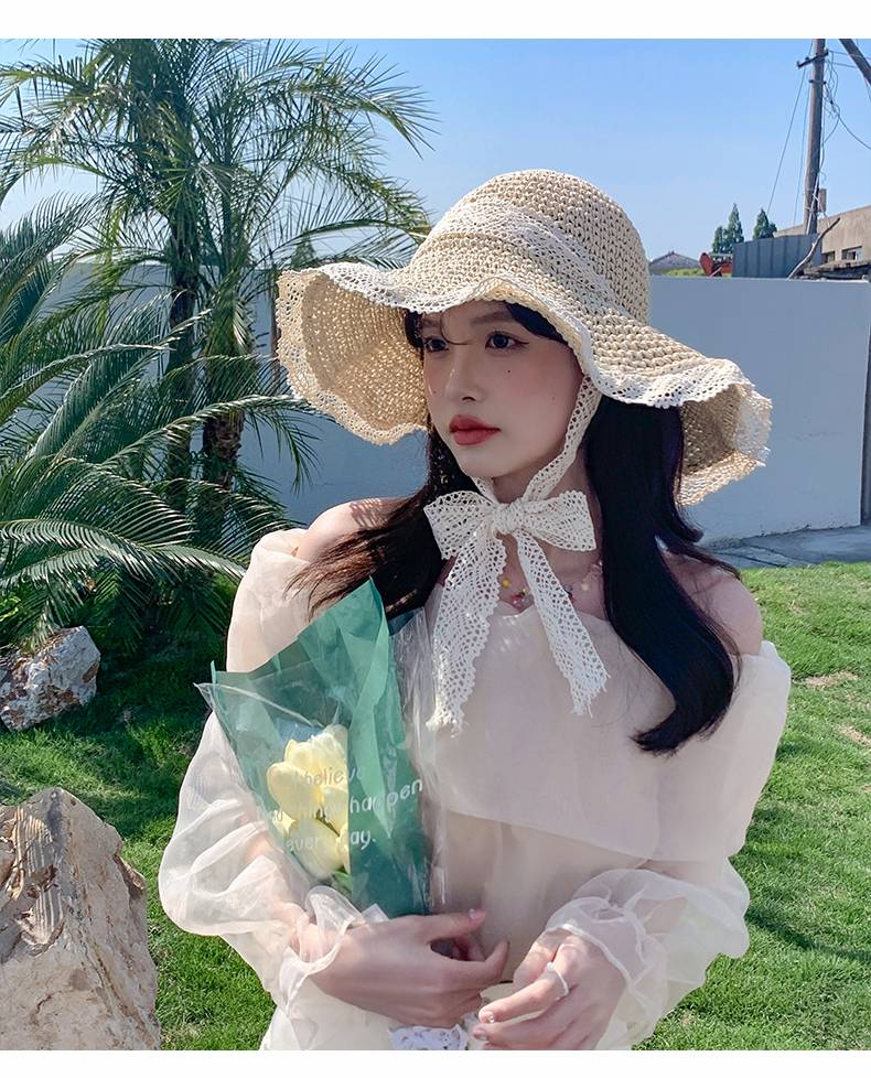 Cappello con protezione solare, cappello intrecciato da donna, cappello estivo da donna, cappello da spiaggia, mascherina, cappello da sole resistente ai raggi UV_voghion.com