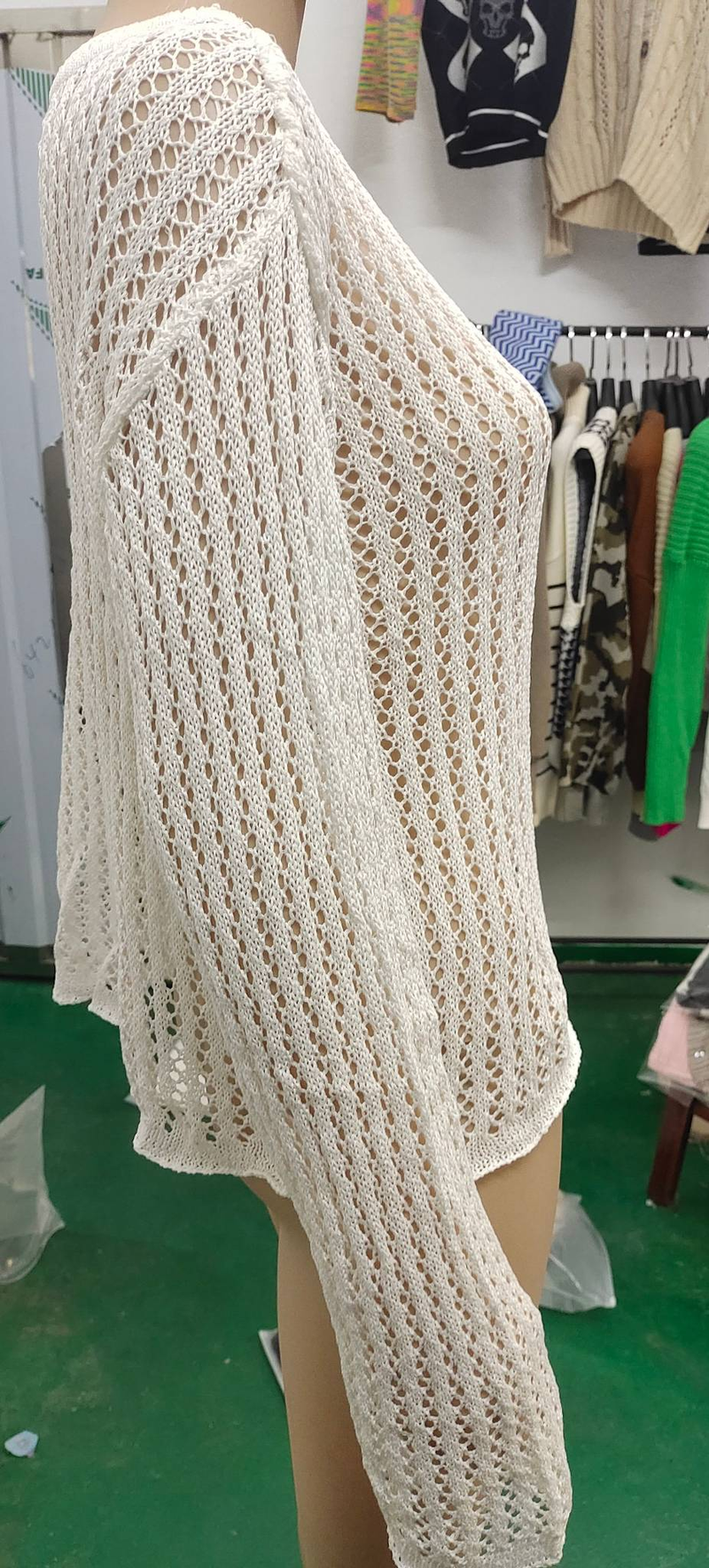 Casual Weiß Pullover Pullover Aushöhlen Fishnet Sommer Mode Lose Smock Langarm Y2k Löcher Hemd Frauen Harajuku_voghion.com