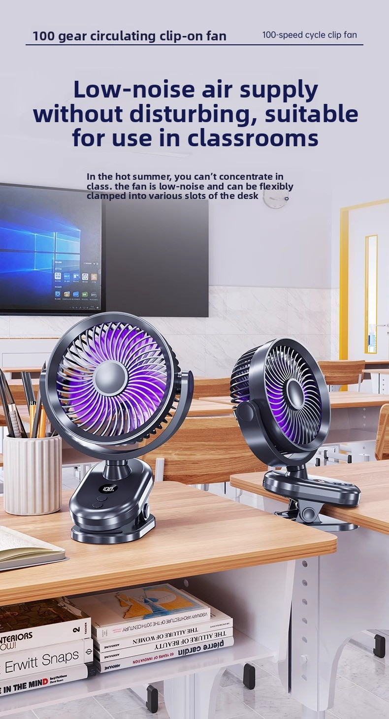 6-inch USB-desktopventilator met clip en automatische oscillatie - Mini oplaadbare koelventilator voor kantoor en studeerkamer_voghion.com