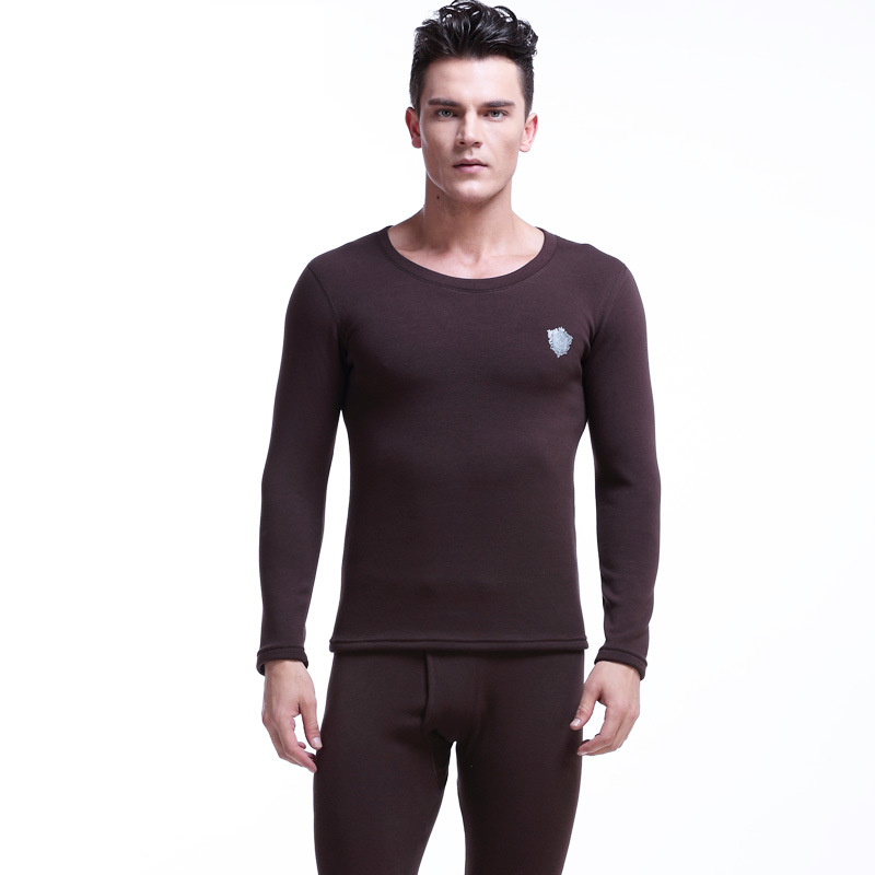 Underwear & Sleepwears Plus Velvet Thickened Men's Thermal Underwear Set Winter Fleece Lined Long Sleeve Round Neck Warm Base Layer Top & Bottom_voghion.com
