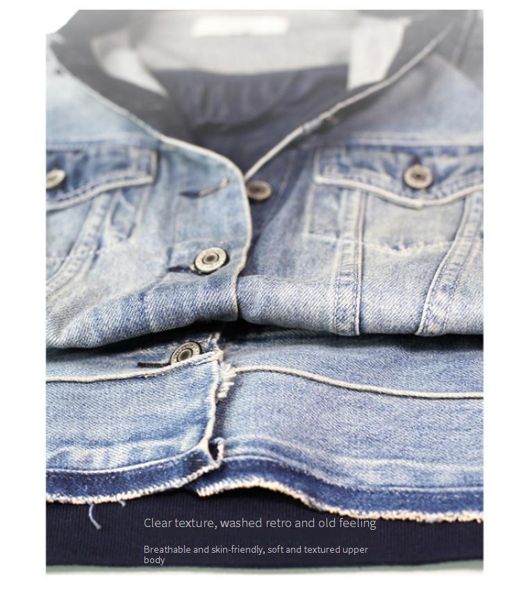 Women's Distressed Denim Jacket - Vintage Blue Oversized Boyfriend Jean Jacket With Raw Hem_voghion.com