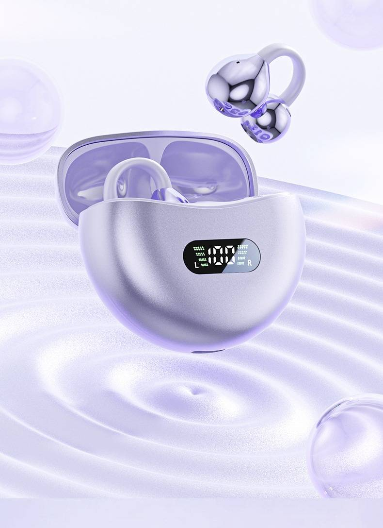 Open-Ear Bluetooth Earbuds, Wireless Clip-On Earphones With Hybrid Bone Conduction, 8H Playtime, Hi-Fi Stereo Sound, IPX5 Waterproof, Noise Reduction_voghion.com