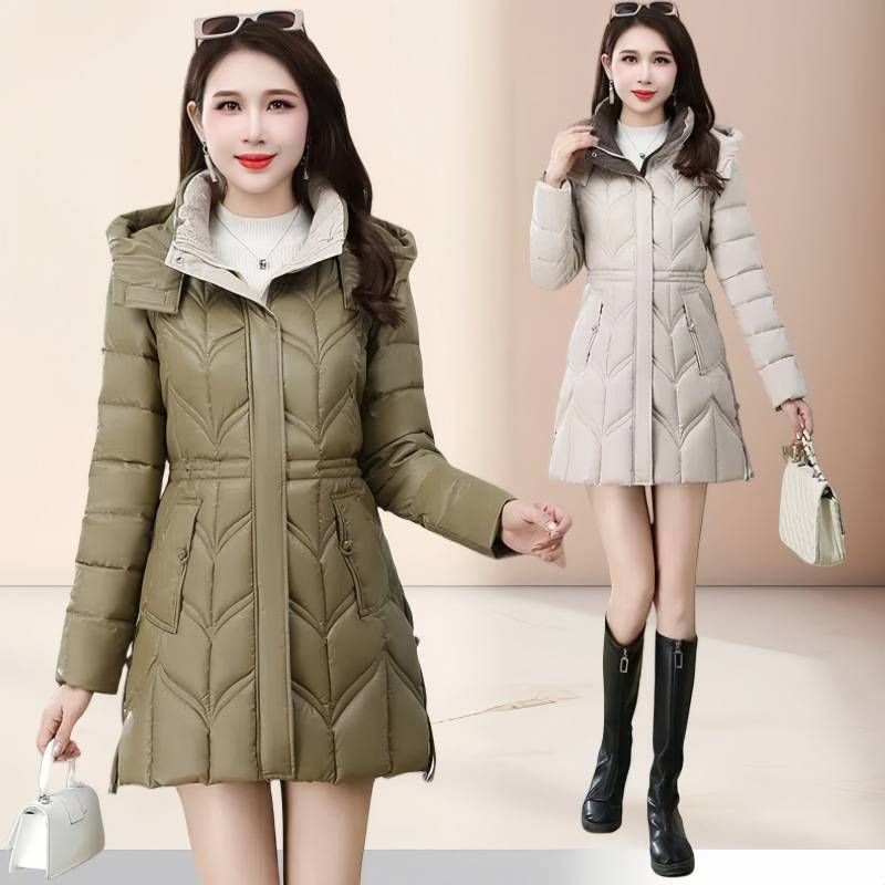 "Women's Longline Faux Shearling Puffer Coat – Korean Winter Jacket With Detachable Collar & Side Pockets – Slim Fit Plus Size (XL-6XL)"_voghion.com