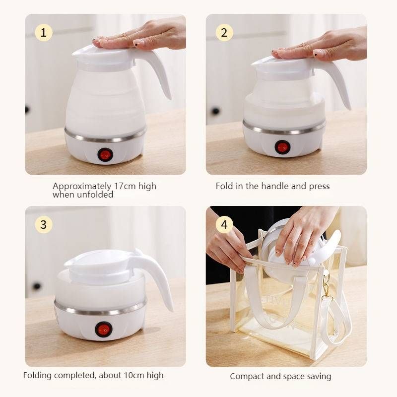 Foldable Silicone Electric Travel Kettle - Portable Mini Water Boiler With Auto Shut-Off, 600W Fast Heating, 0.6L Capacity, Food-Grade Material_voghion.com