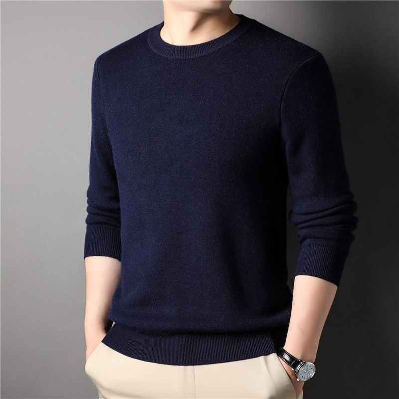 Maglione da uomo a tinta unita, vestibilità slim, versatile, girocollo, base in maglia, autunno dal vivo_voghion.com