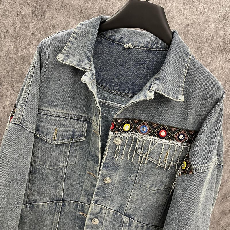 Ropa de mujer nueva chaqueta vaquera holgada con borlas pesadas bordadas de estilo étnico retro para mujer_voghion.com