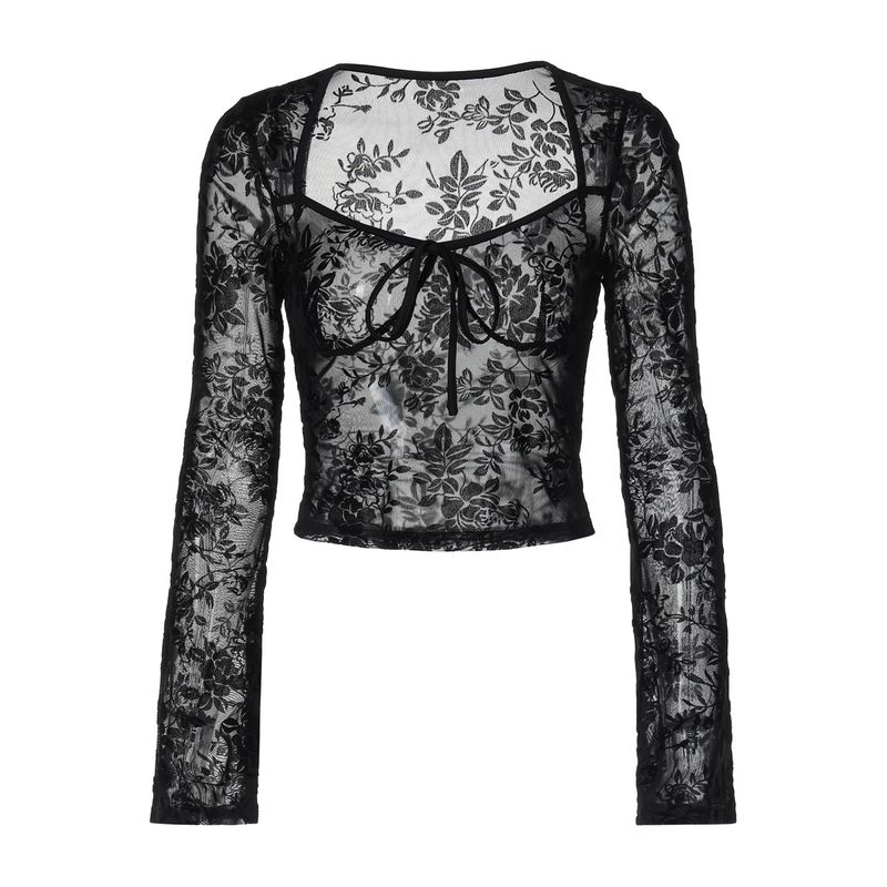 Maglietta a maniche lunghe slim fit in rete trasparente sexy, nuova moda estiva 2025 da donna_voghion.com