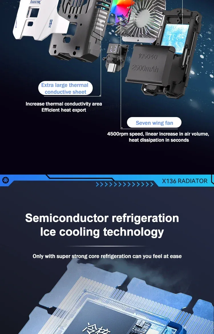 Magnetic Mobile Phone Cooling Fan Two Speed Adjustable Semiconductor Ice Sealed Radiator For IPhone Samsung Xiaomi_voghion.com