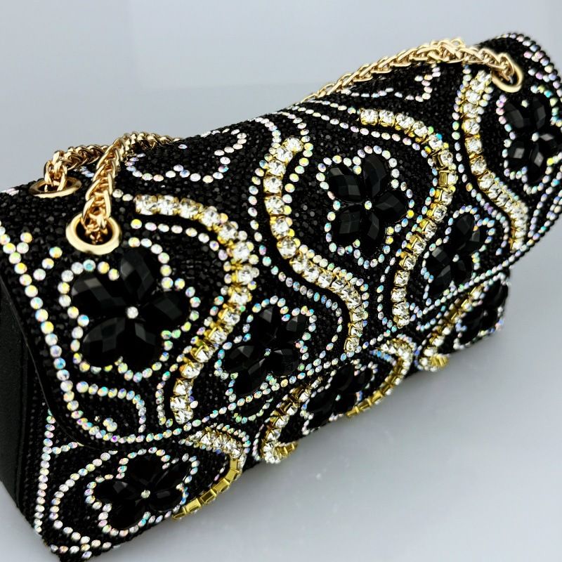 Borse da sera con fiori, tracolla a catena, borsa a tracolla quadrata, pochette con cristalli e strass_voghion.com