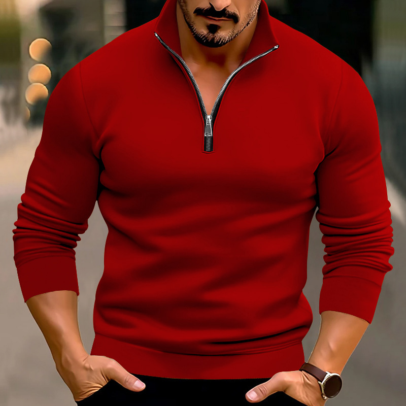 Unbeatable Quality 2024 New Autumn/Winter Men's Casual Solid Color Long Sleeved Half Zipped Standing Neck T-shirt Top For Men_voghion.com