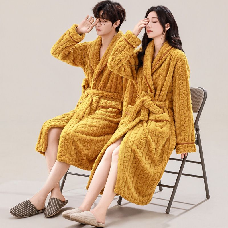 Thickened Nightgown Men's And Women's Coral Fleece Couple's Pajamas Extended Flannel Bathrobe_voghion.com
