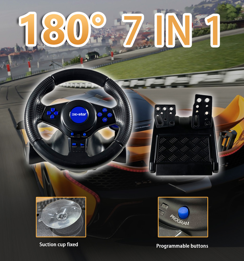 Lenkrad-Vibrationscontroller 7 in 1 Spielsimulation Rennpedale für Switch/Xbox 360/Xbox One/PC/PS4/3/Android_voghion.com