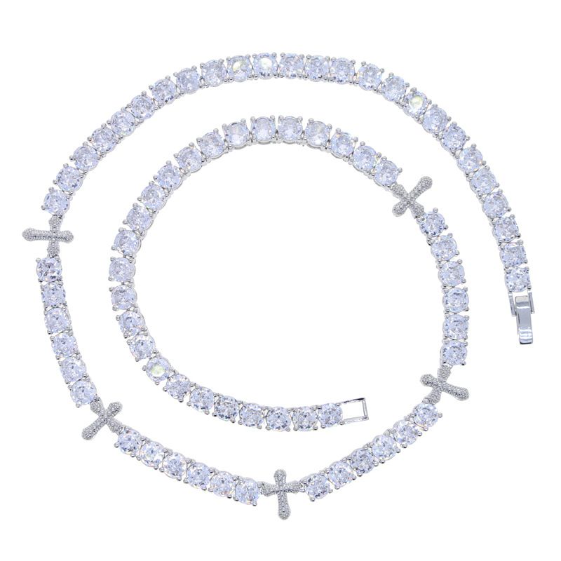 Novo 5mm Single Row Tennis Chain Coração Em Forma de Zircão Cruz Colar Hip Hop Rap Jóias Masculinas_voghion.com