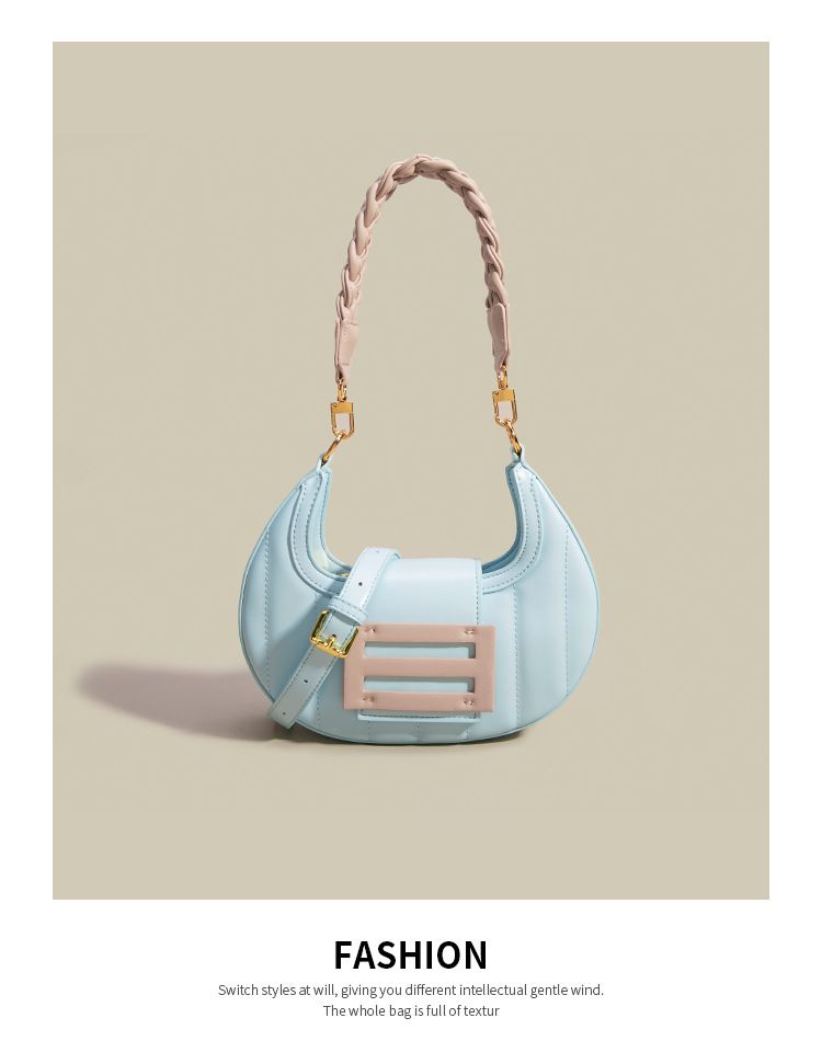 Borsa a tracolla larga con motivo a mezzaluna intrecciata sotto le ascelle, design di nicchia, nuova borsa a tracolla monospalla WO's 2022 per_voghion.com